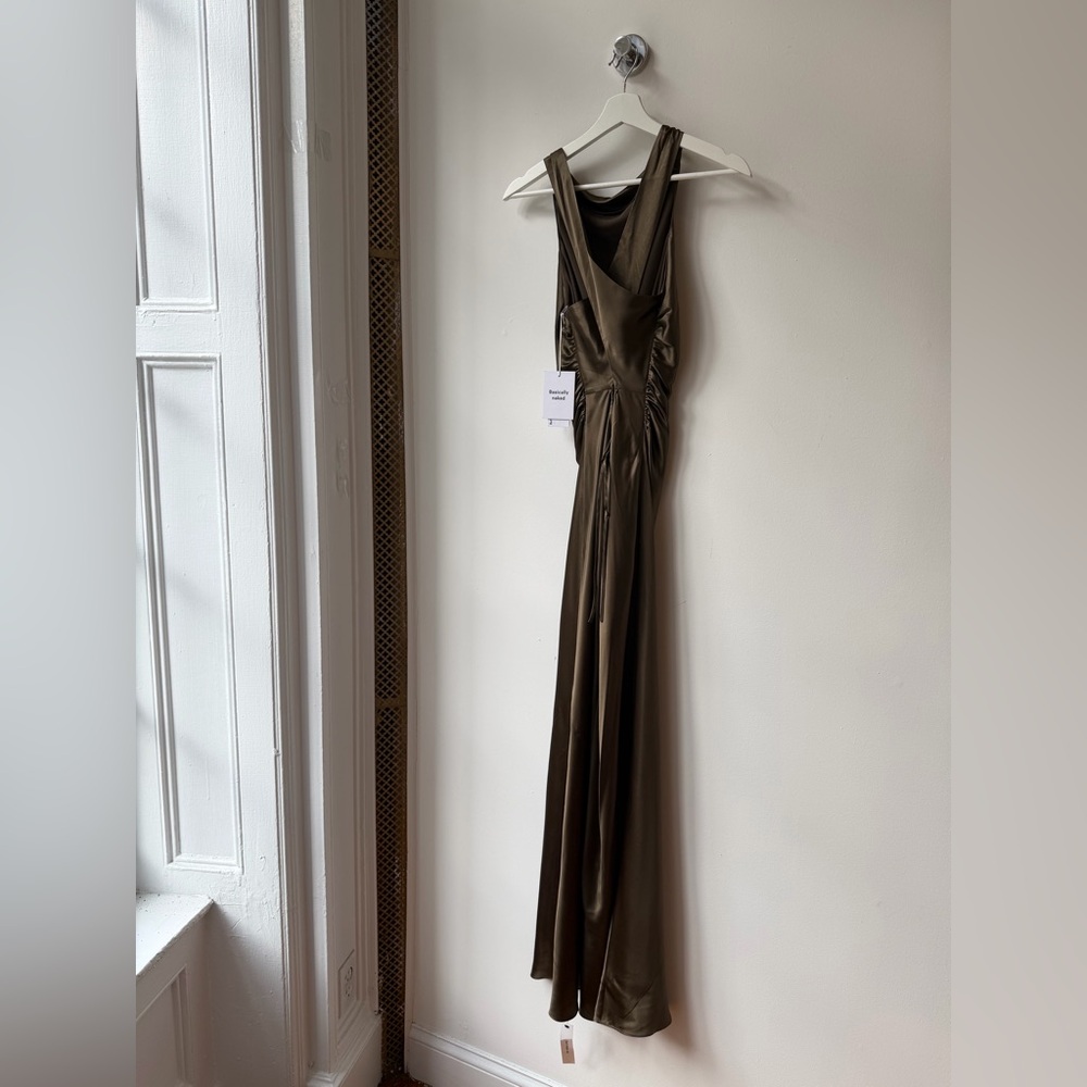 NEW NWT Reformation Morel Brown Anaiis Silk Dress High Neck Open Back Maxi - Picture 6 of 12